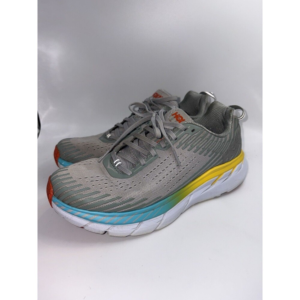 Hoka One One Clifton 5 Running Shoes Women Size 9.5 Gray Yellow Comfort Sneakers